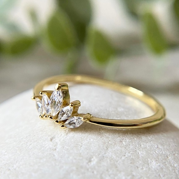 Dainty 14k Gold Plated Lotus Ring Minimalist Stacking Ring 925 Sterling Silver - Picture 5 of 5